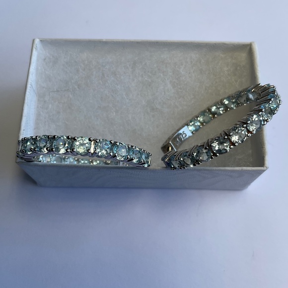 DK Sterling Silver Hinged Hoop Earrings W/ stones. 1 3/8 inch diameter - Picture 7 of 7